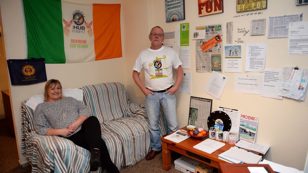 Martina Doyle and Byron Jenkins at The Hub Ireland: “There’s no cost until the judge brings the hammer down. That’s why we tell people to keep fighting.” Photograph: Eric Luke