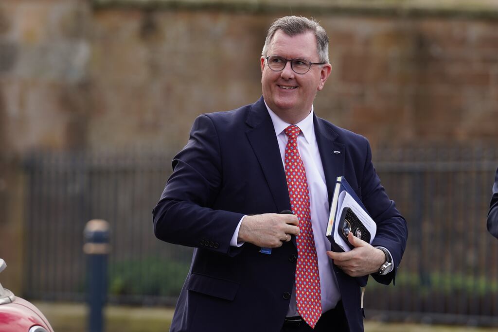 DUP leader Jeffrey Donaldson arriving on Thursday at Hillsborough Castle where Northern Ireland secretary Chris Heaton-Harris was meeting Stormont leaders over Brexit and the Windsor Framework. Photograph: PA