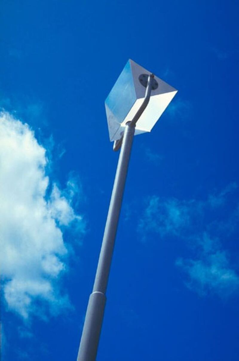 Quintessometry (1996) by Remco de Fouw at Waterford Regional Hospital. A work in five parts around the foyer of the Hospital, the first of which is a very large working prism, which , depending on time of day and cloud cover will shine coloured spectral light into the entrance way. In the main area a split Granite boulder contains many rotateable spirit level bubbles.