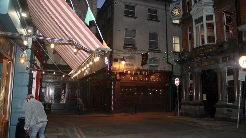 Dublin’s Dame Lane and Dame Court area on Saturday night. Photograph: Ronan McGreevy