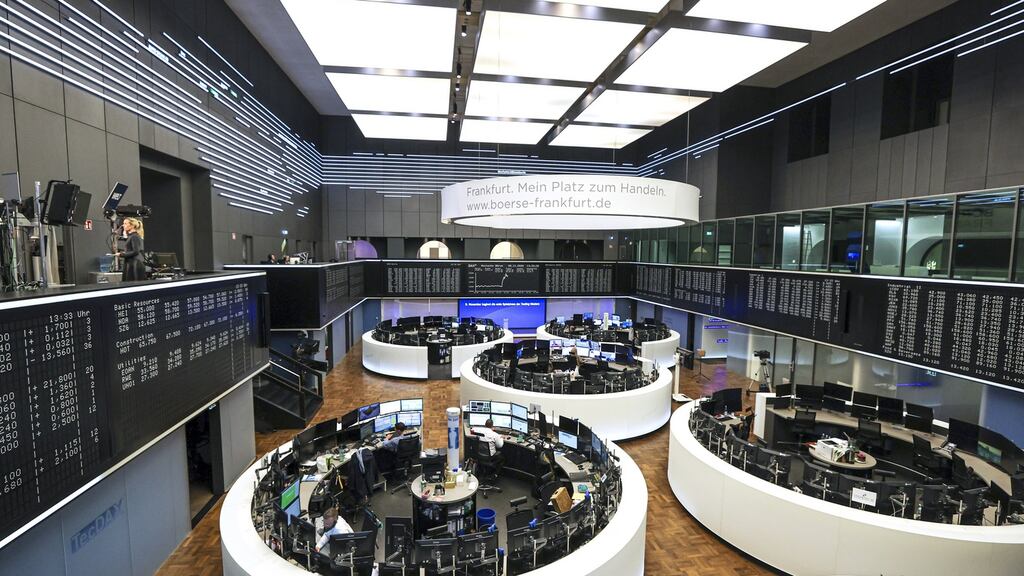 The Frankfurt Stock Exchange: the Dax ticked above 16,000 for the first time. Photograph: Alex Kraus/Bloomberg