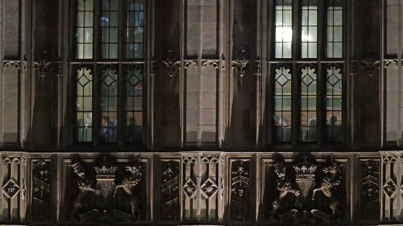 Conservative MPs gather in committee room 14 in the Houses of Parliament in Westminster, London, ahead of their vote of confidence in party leader and PM Theresa May. Photograph: Stefan Rousseau/PA Wire