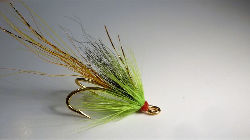 Chartreuse Cascade, a great pattern for fresh run salmon. Tied by Jimmy Tyrrell (irishflycraft@gmail.com).