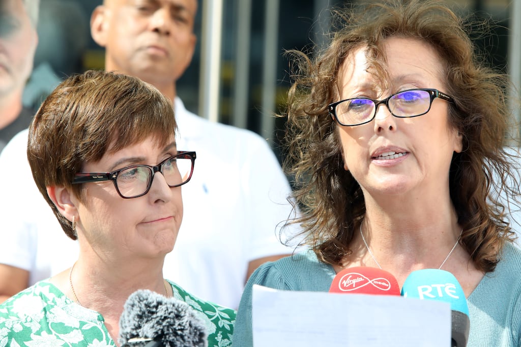 Catherine Wrightstone (right) and Paula Fay, whose brother Richard Brennan was jailed by a Central Criminal Court judge on Monday.
Photograph: Collins Courts