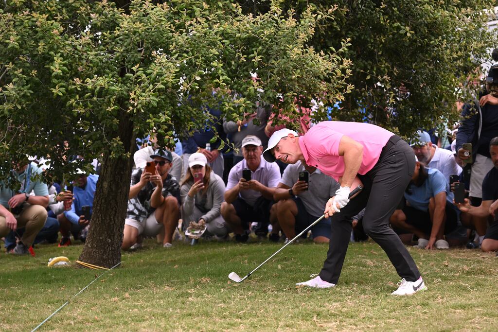 Rory McIlroy plays a shot on the 13th hole during the second round of the US Open Championship at the Los Angeles Country Club, where he is two shots adrift of leader Rickie Fowler after two rounds. Photograph: Ross Kinnaird/Getty Images