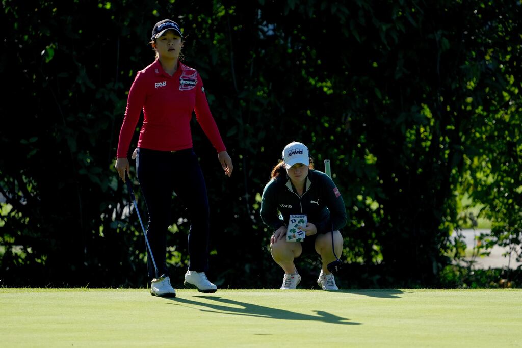 Leona Maguire lines up a putt on the 12th green during the first round of the Kroger Queen City Championship presented by P&G at Kenwood Country Club in Cincinnati, Ohio. Photograph: Dylan Buell/Getty Images