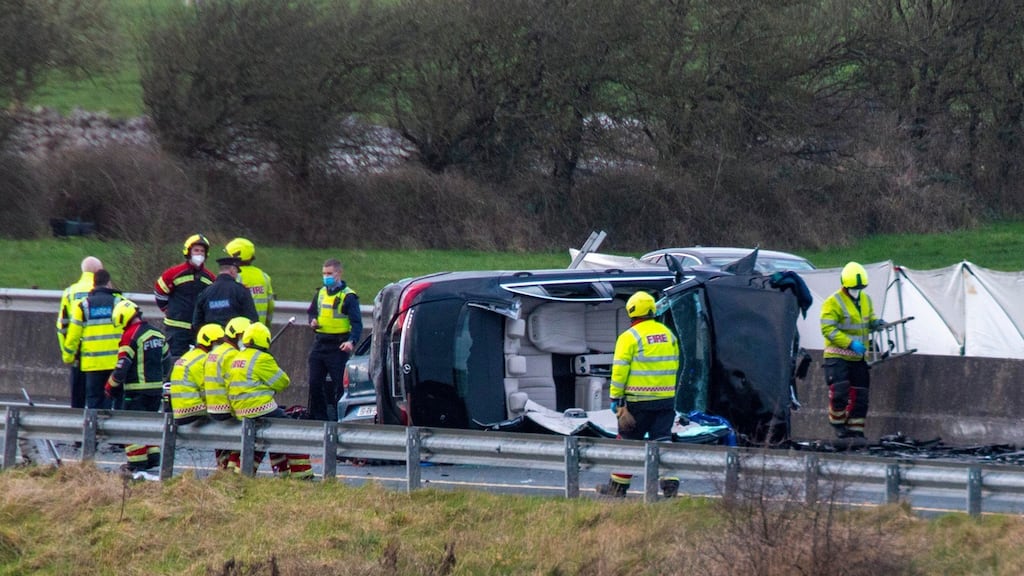 Emergency services  at the scene of the fatal crash on the M6 motorway in Co Galway. Photograph: Press 22