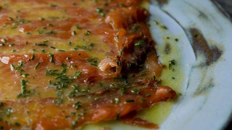 Marinaded salmon in sweet wine with green peppercorns Photograph: Emma Jervis