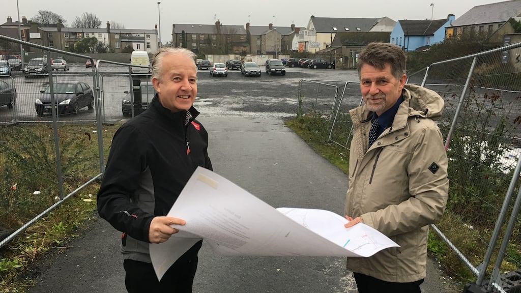 Pictured above are the cathaoirleach of Wicklow County Council, Cllr John Ryan, and Bray municipal district manager, Des O’Brien, examining the plans on the site of the proposed development