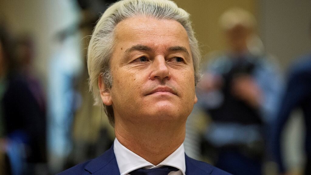 PVV leader Geert Wilders was found guilty of inciting discrimination at a rally in 2014 when he asked the crowd whether they wanted ‘more or less Moroccans’ in the country. Photograph: Michael Kooren/ Reuters