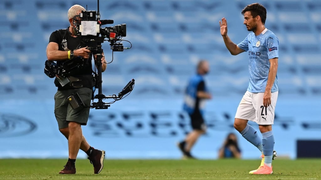 David Silva waves at the camera after Manchester City’s Champions League win over Real Madrid. Photo: Shaun Botterill/Getty Images
