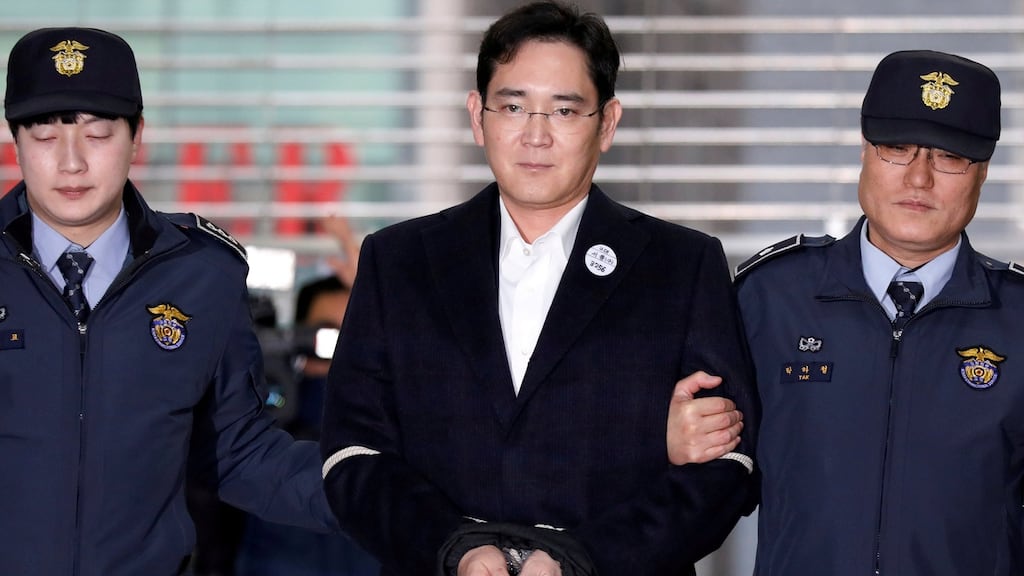 Samsung group chief Jay Y Lee arriving at the office of the independent counsel team in Seoul, South Korea, in February. Photograph: Kim Hong-Ji/Reuters