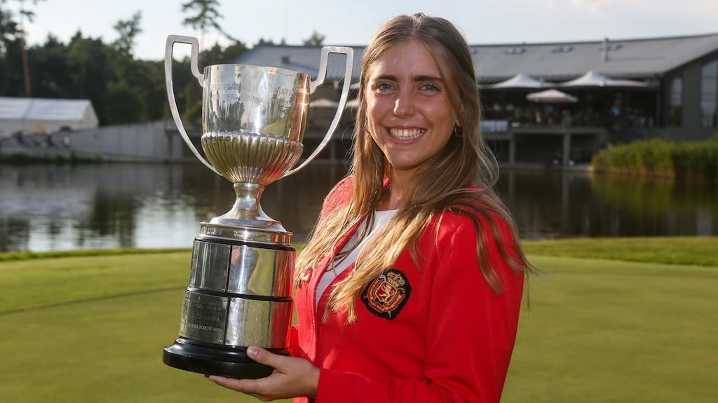 Celia Barquin Arozamena pictured after her victory in the European Ladies’ Amateur Championship. Photograph: EPA/EGA