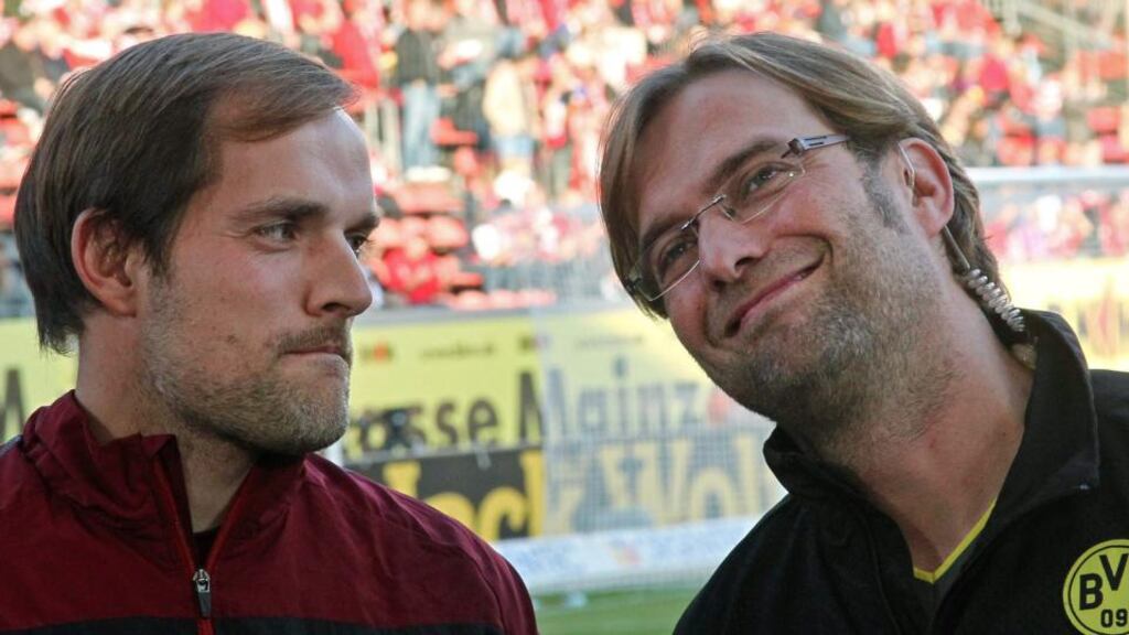 Former Mainz manager Thomas Tuchel (left) will take over from Jürgen Klopp at Borussia Dortmund from next season. Photo: Daniel Roland/AFP/Getty Images