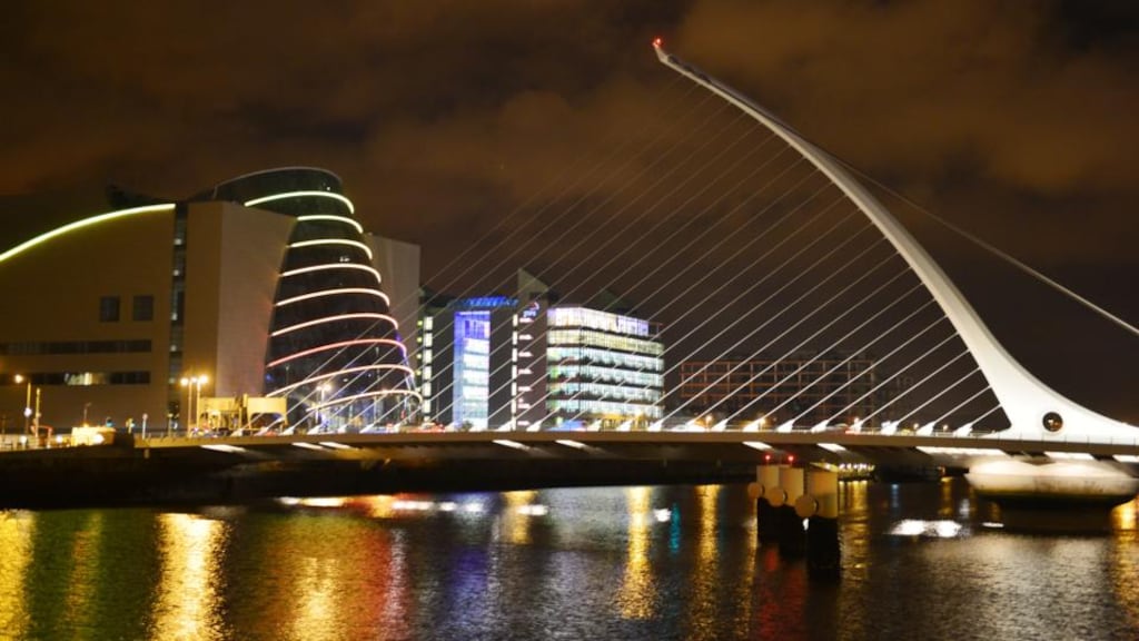 The Samuel Beckett Bridge is under inspection following “technical issues” this morning. Photograph: Alan Betson/The Irish Times