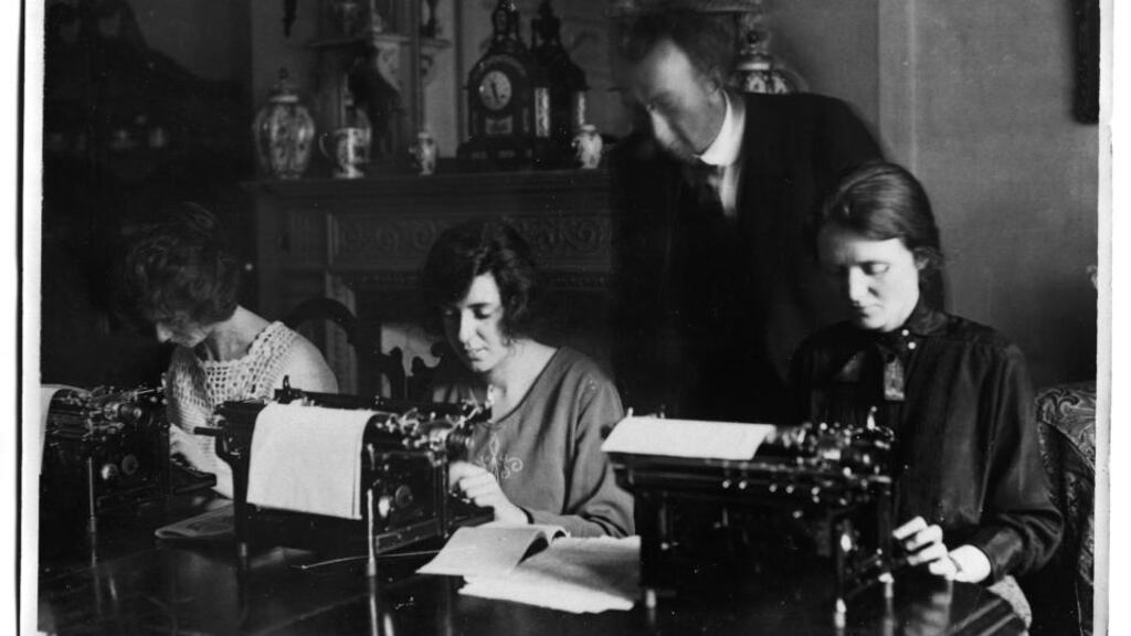 Kathleen McKenna, centre, at work in Cadogan Gardens, London during the 1921 Treaty negotiations