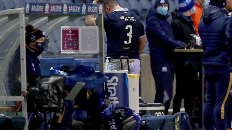 Zander Fagerson leaves the pitch after being sent off. Photo: Tommy Dickson/Inpho