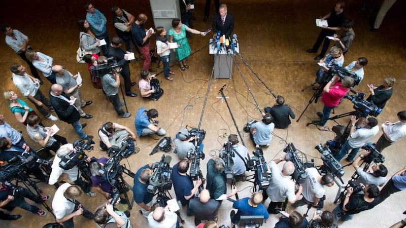 Control: Clemens Binninger, chairman of the German parliamentary committee that controls intelligence services, makes a statement about the developments in the spying scandal concerning the US. Photograph: Daniel Naupold/EPA