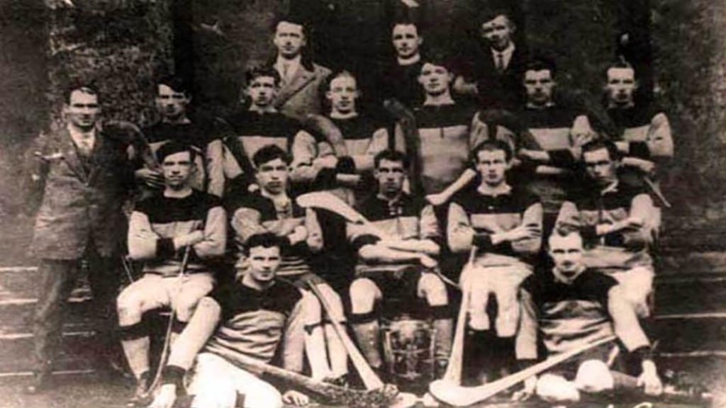 Galway’s All-Ireland winning team of 1923. Back row: Jack Berry, Paddy Hurney, Berney Gibbs, Mick Dervan, Dick Morrissy, ‘Staff’ Garvey, Jim Power. Front row: Andy Kelly, Jim Morris, Mick Kenny (capt), Martin King, Tom Flenning. Seated: Leonard McGrath, Ignatius Harney. Photograph: Ray Ryan