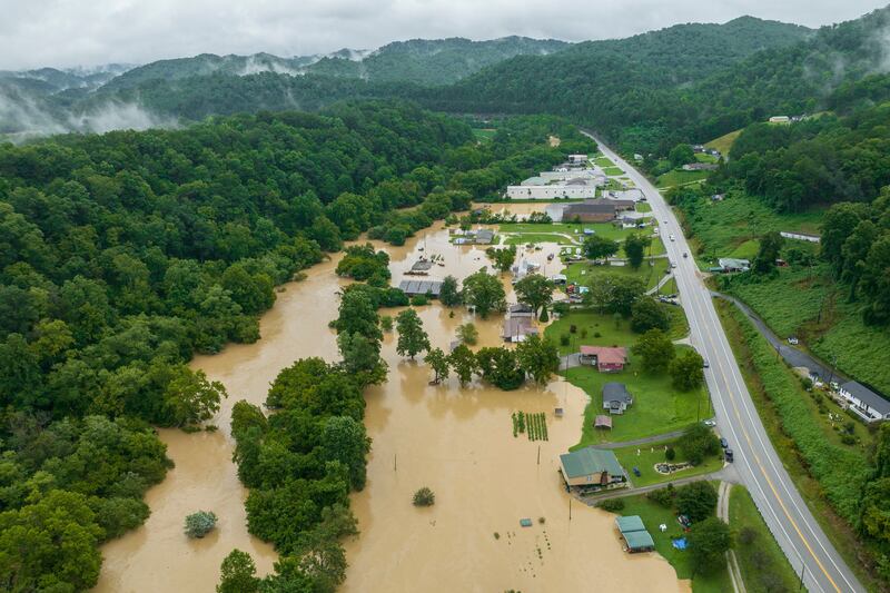 Homes were flooded near Quicksand, Kentucky. Photograph: Ryan Hermens/Lexington Herald-Leader via AP