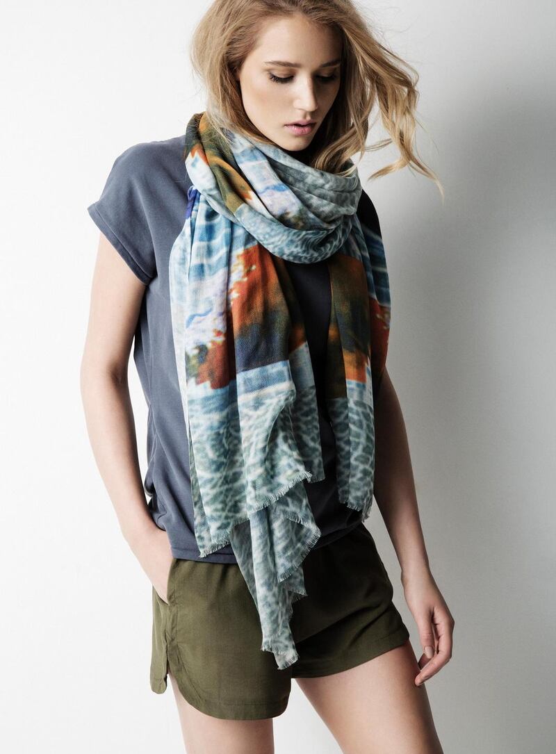 St Stephen's Green Cobbles scarf - at Avoca 60; navy top Yayawomen, Avoca 59.95, green shorts Penneys 5