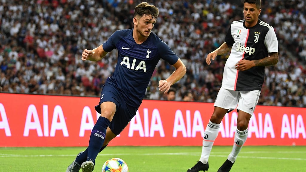 Troy Parrott of Tottenham Hotspur in action against Juventus at the Singapore National Stadium on Sunday. Photograph: Thananuwat Srirasant/Getty Images