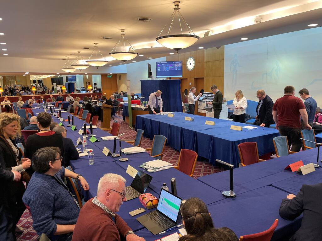 The count centre in the Seanad election at Leinster House, Dublin. Photograph: David Young/PA