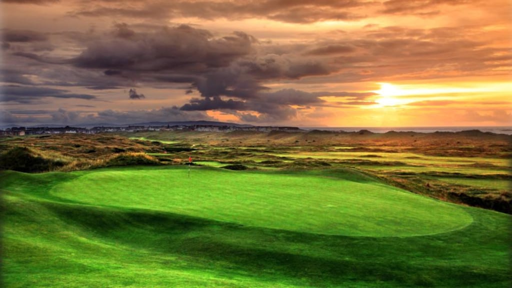 The green on the 210 yards par3, 14th hole ‘Calamity Corner’ on the Dunluce Course at Royal Portrush, a venue long touted to stage a second British Open. Photograph:   David Cannon/Getty Images