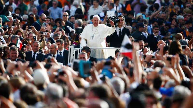 Mobbed: Pope Francis in Saint Peter’s Square this week. Photograph: Tony Gentile/Reuters