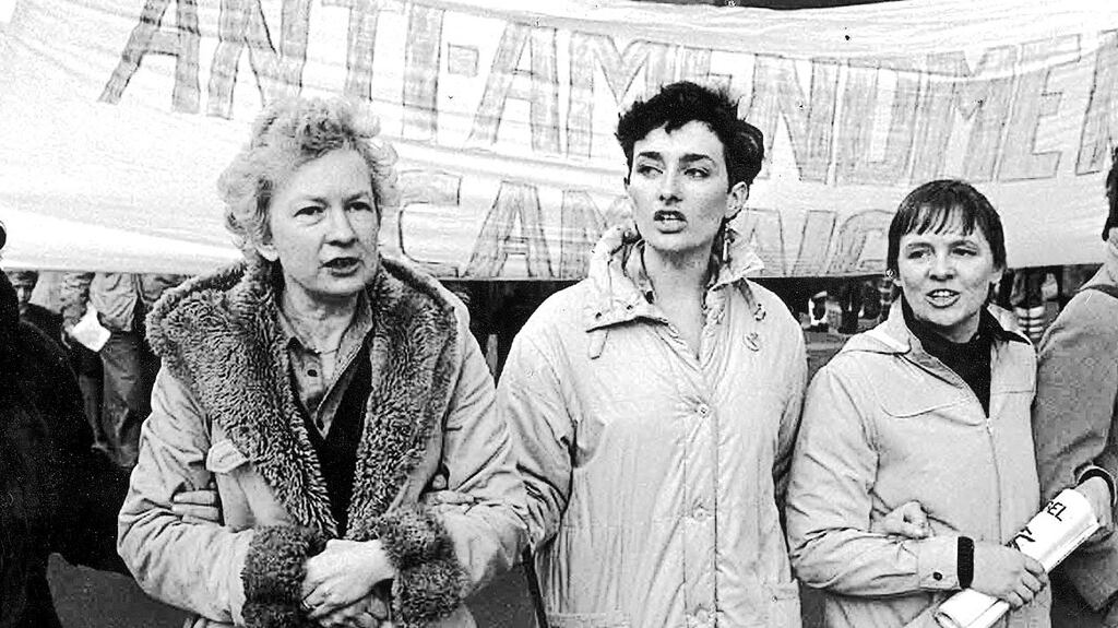 L-R Mary Holland, Ann Marie Hourihan and Evelyn Conlon at anti-amendment march in 1984