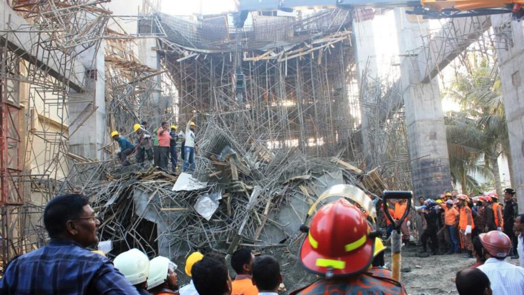 Soldiers and sailors in the port town of Mongla helped emergency services search through the rubble and pull out more than 40 survivors. Photograph: Stronger/EPA