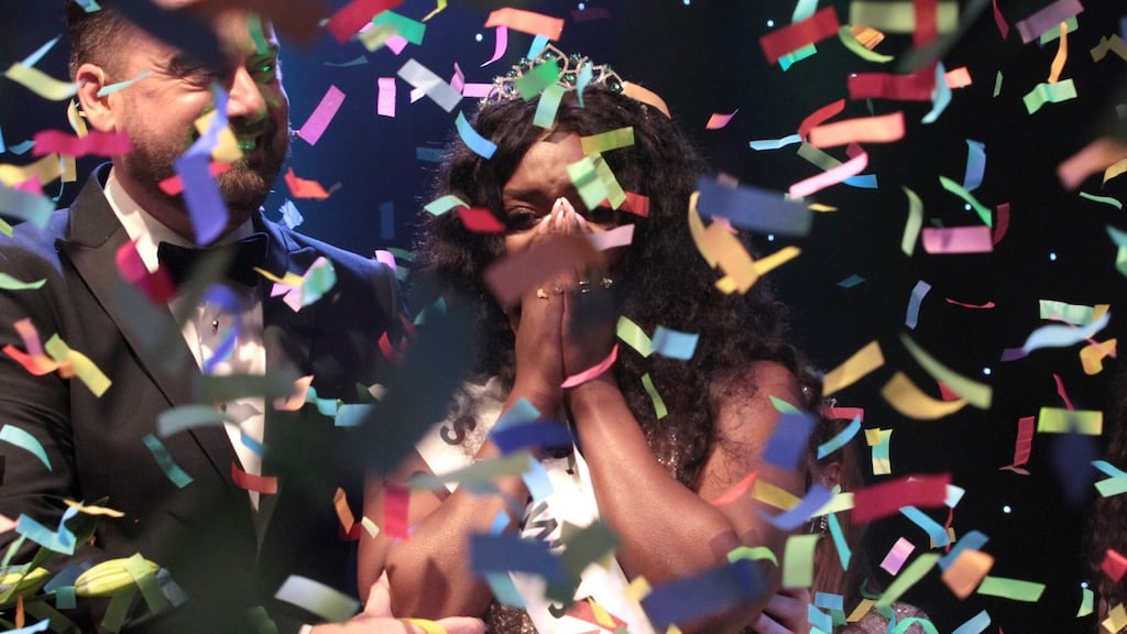 Pamela Uba as she was crowned Miss Ireland 2021 at a spectacular outdoor ceremony at Lakeside Manor, Co Cavan, on Sunday