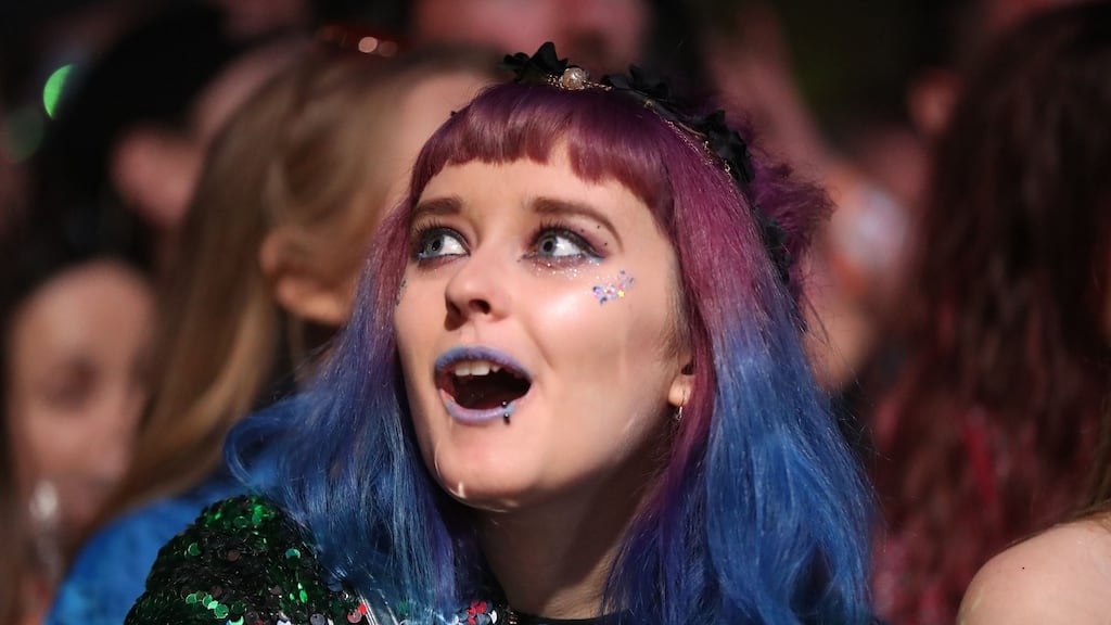 “Their make-up is immaculate, which strikes me as a singular achievement for three-day campers.” Photograph: Niall Carson /PA Wire