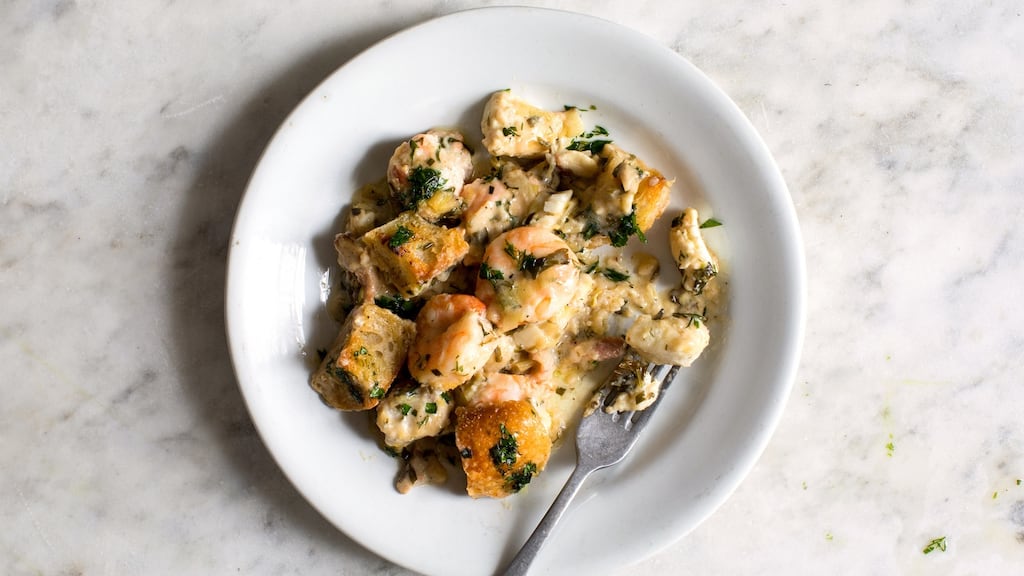 Yotam Ottolenghi’s fish pie with a sourdough crust. Photographs: Andrew Scrivani/The New York Times