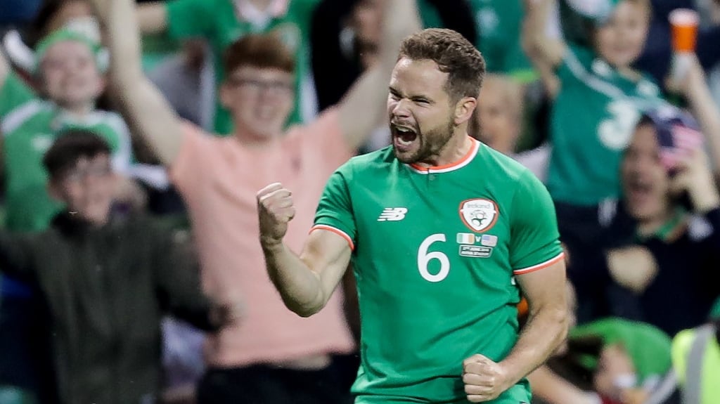 Ireland midfielder Alan Judge celebrates after scoring the winner against USA at the Aviva Stadium. Photograph: Laszlo Geczo/Inpho