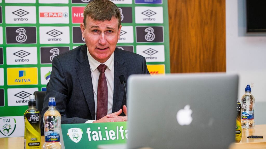 Republic of Ireland manager Stephen Kenny announces his squad at Abbotstown. Photograph: Ryan Byrne/Inpho