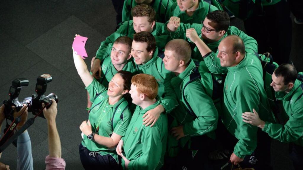 Special Olympic competitors at Dublin Airport as they left for the World Summer games in Los Angeles this week. Photograph: Cyril Byrne/The Irish Times