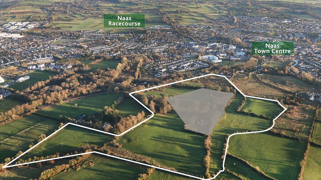 An aerial view of the lands shows their proximity to Naas town centre