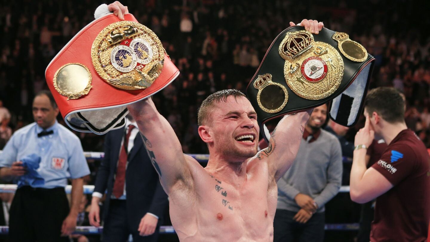 Carl Frampton celebrates beating Scott Quigg. Photo: Nick Potts/PA Wire.