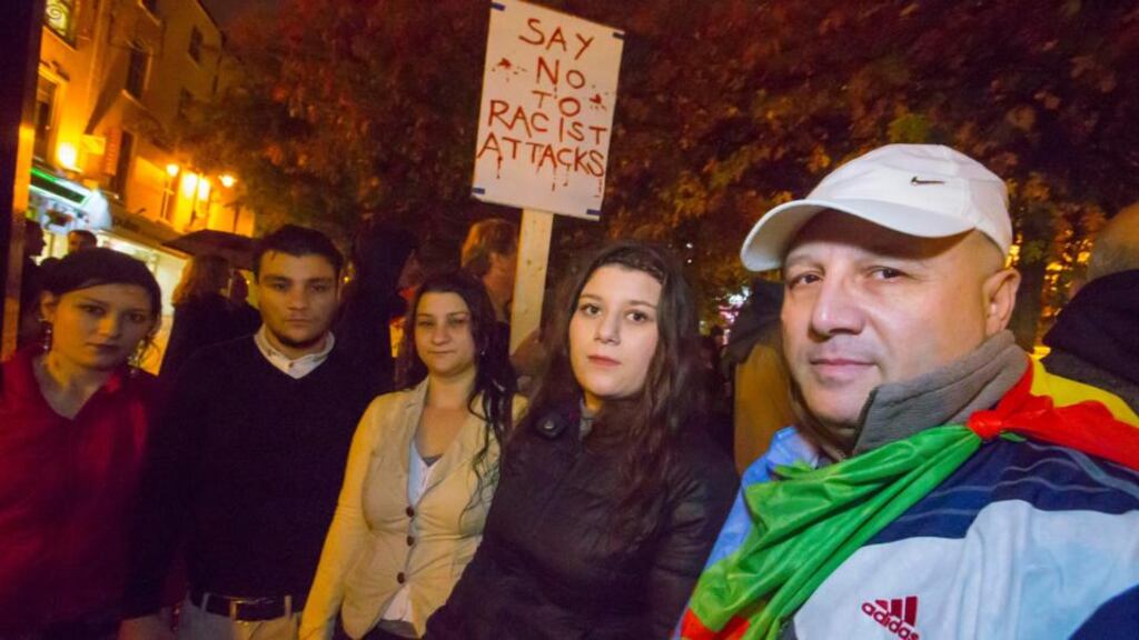Pictured at Waterford City at an anti racism rally is Stelian Ciuciu (right) with his children Jennifer, Miriama, Stelian Jnr and Mirabella who are representing the Roma community. Photograph: Patrick Browne