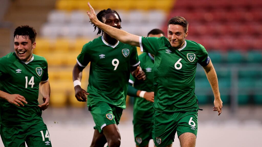 Conor Coventry celebrates scoring in the victory over Luxembourg at Tallaght Stadium. Photograph: Ryan Byrne/Inpho