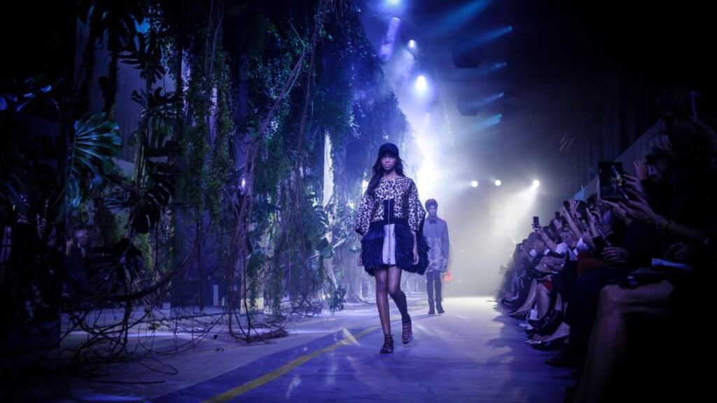 Moncler designs presented in Paris yesterday. Photograph: Zacharie Scheurer/AP