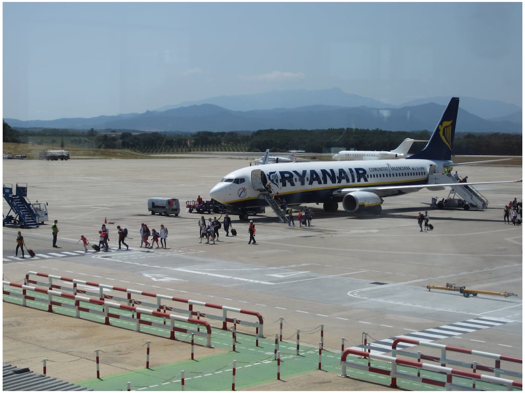 A Ryanair plane at an airport in Spain where two trade unions representing cabin crew have voted to go on strike for six days. Photograph: Bryan O'Brien