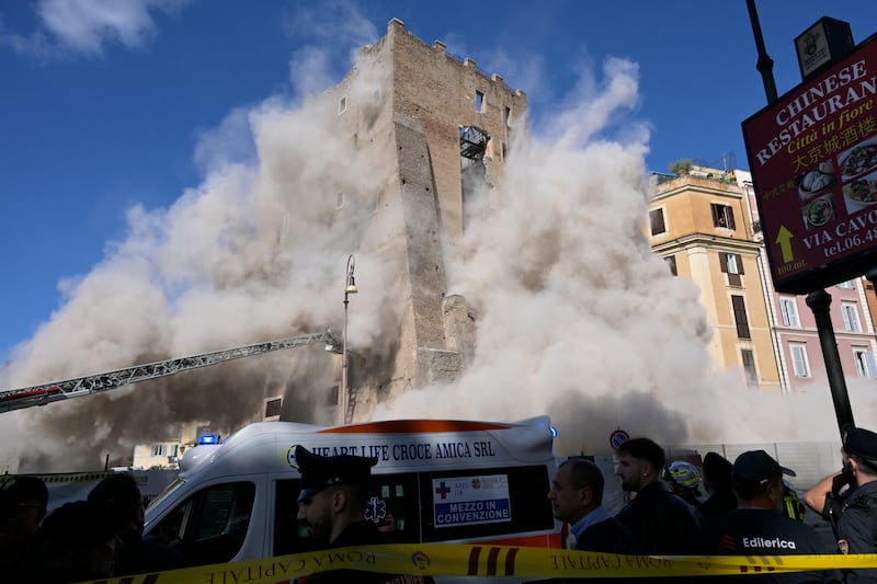Rescuers free man trapped in partly collapsed medieval tower in Rome