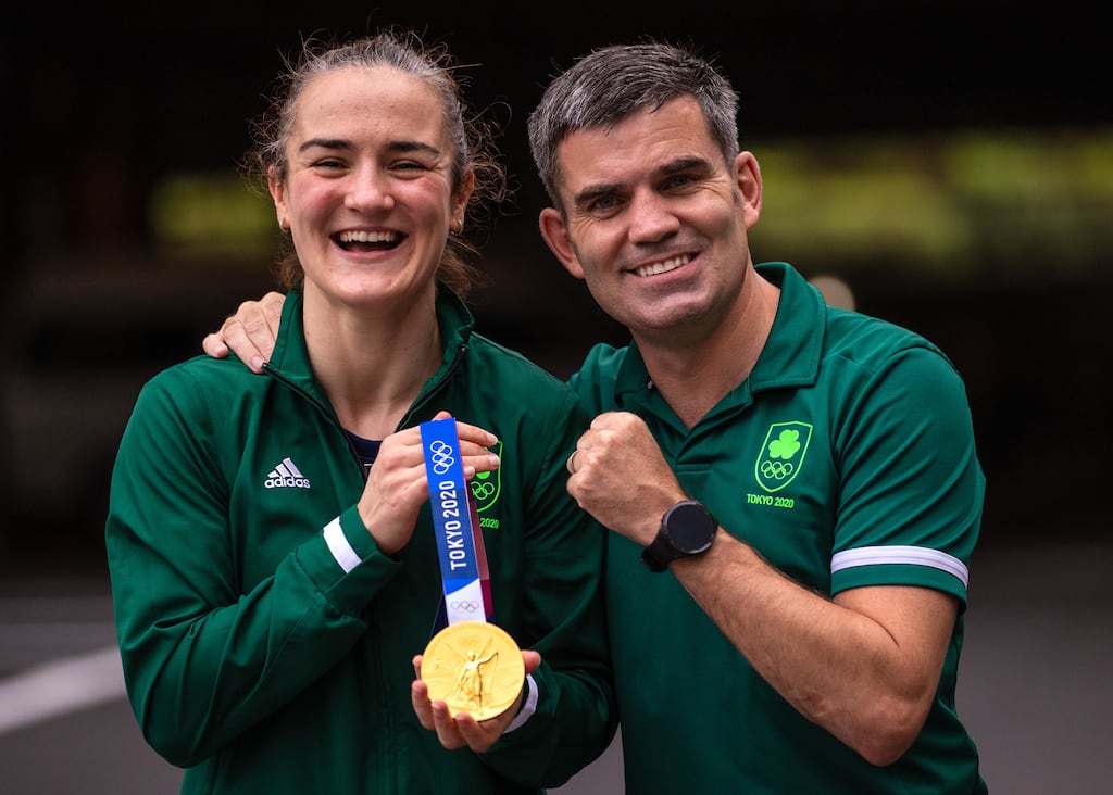 Bernard Dunne with Kellie Harrington after her Olympics win. Photograph: James Crombie/Inpho
