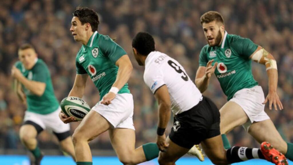 Joey Carbery inspired Ireland to a narrow win over Fiji at the Aviva Stadium. Photograph: Dan Sheridan/Inpho