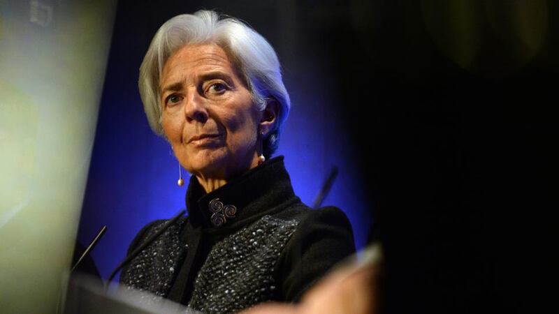 Managing director of the IMF Christine Lagarde listens as Minister for Finance Micheal Noonan speaks during a conference in Dublin yesterday. Photograph: Cyril Byrne/The Irish Times