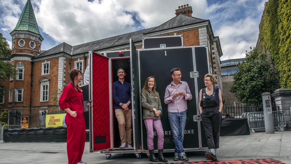 Irish playwrights Emmet Kirwan, Marina Carr, Enda Walsh and Stacey Gregg promote Theatre For One, which is running as part of the Cork Midsummer Festival. Photograph: Clare Keogh