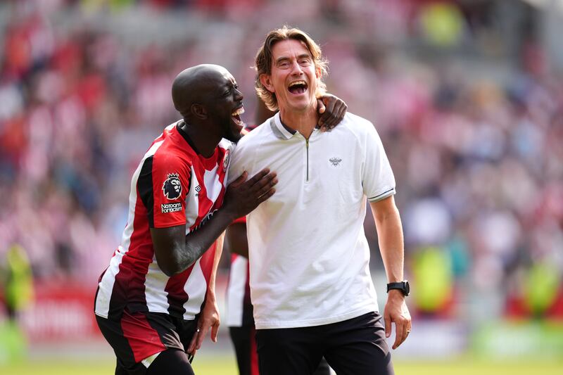 Thomas Frank with Yoane Wissa: Brentford are an extremely well-run club - Frank will have to adjust to life at Tottenham. Photograph: John Walton/PA