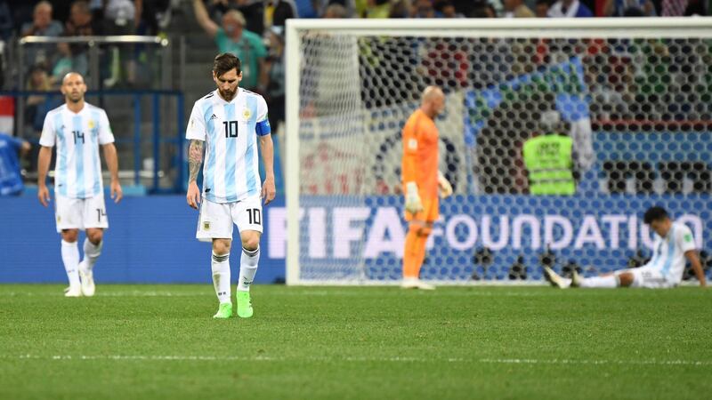 Argentina’s forward Lionel Messi reacts after Croatia scored their third goal. Photograph: Getty Images